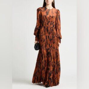 FARM Rio Vibrant Orange and Black Long Sleeve Dress